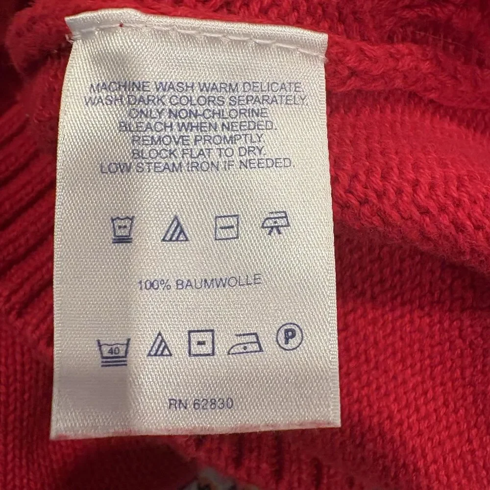 Lands' End Sweater Womens Medium Red Cable Knit Crew Neck Cotton Pullover Raglan